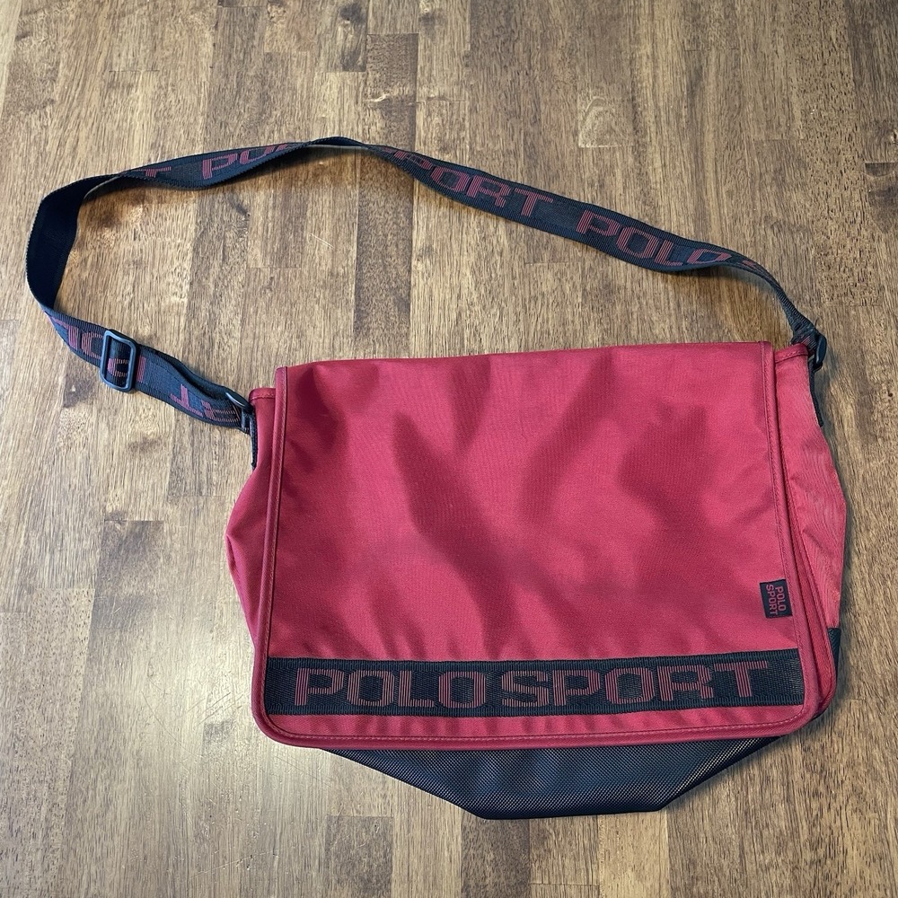 Vintage 90s Polo Sport Ralph Lauren Red Messenger Bag Crossbody Nylon